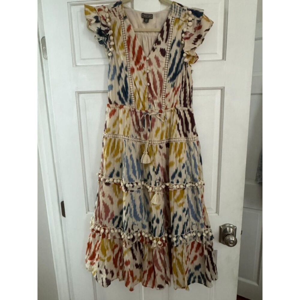 J.Crew Point Sur tiered ikat bohemian midi dress, size 4.